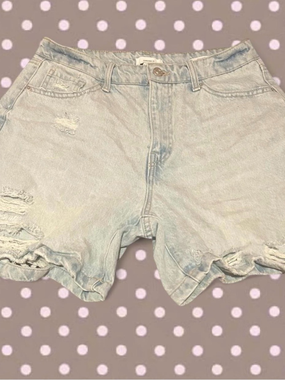 Forever 21 Light Blue Distressed Denim Shorts